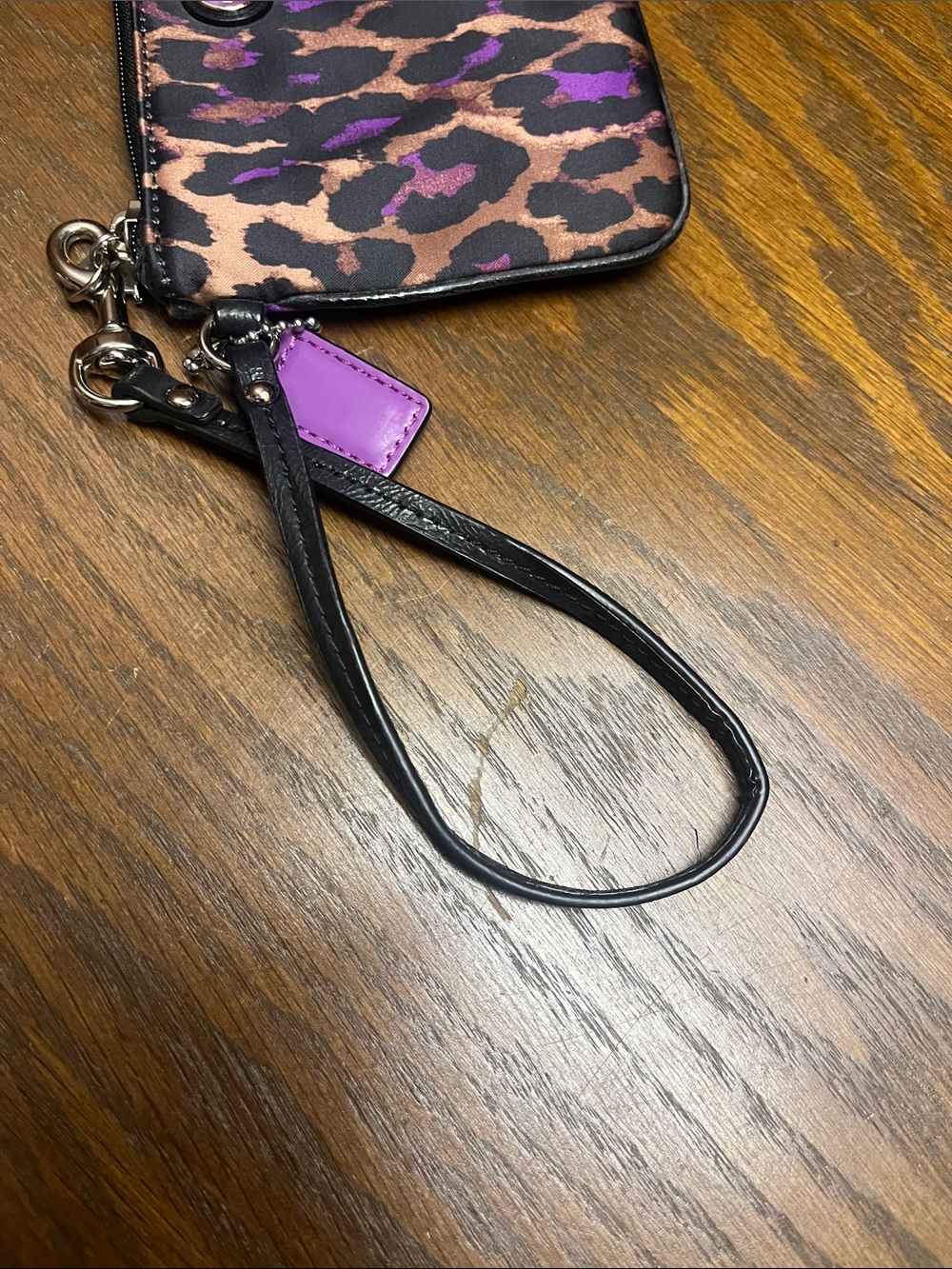 Coach Purple, Black and Brown Leopard Print Wristlet - Picture 4 of 14